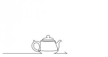 Sakura brunch altında fincan ile geleneksel oryantal çaydanlık kendi çizim çizgi animasyon