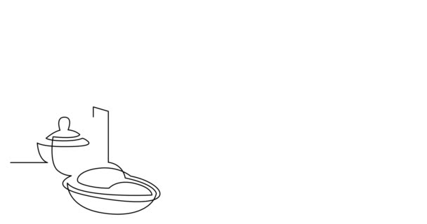 Self drawing line animation of coffee grinder jar breakfast and cup of coffee — Stock Video