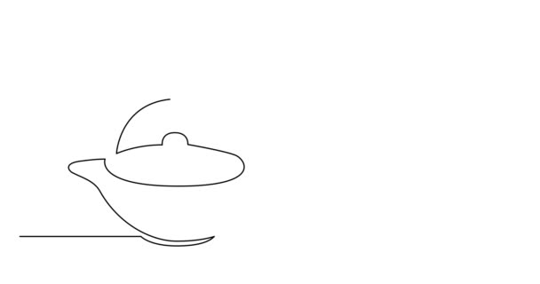 Selbstzeichnende Linie Animation von Teekanne und heißer Teetasse — Stockvideo
