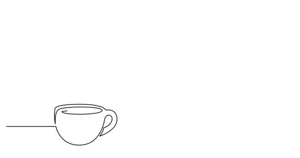 Ligne d'auto-dessin animation de moulin à café et tasse sur la table 