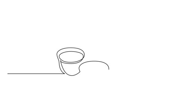 Self drawing line animation of oriental style tea pot with bamboo handle and cups — Stock Video