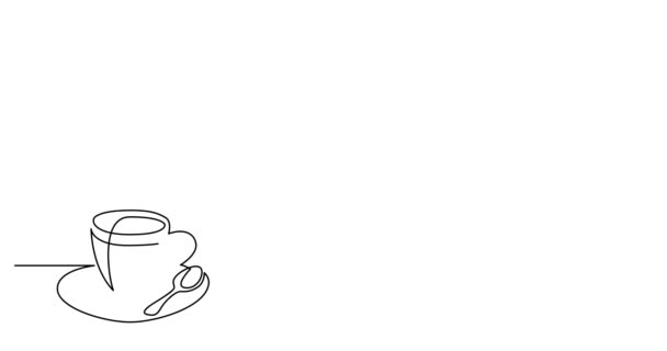 Auto dessin ligne animation de broyeur manuel de café vintage avec tasse de café sur la table 