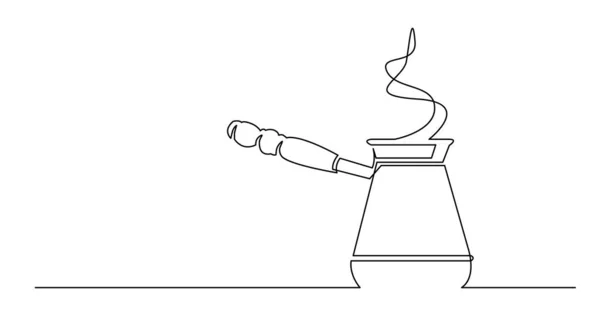 Desenho de linha contínua de fumando café pote jezva —  Vetores de Stock