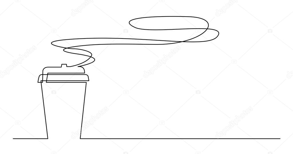 continuous line drawing of hot fresh aroma paper cup of coffee