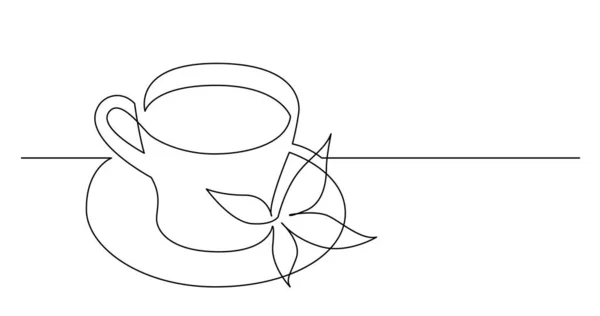 Ciągłe rysowanie linii filiżanki herbaty ziołowej — Wektor stockowy