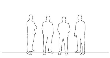 birlikte duran dört kişilik grubun sürekli çizgi çizimi