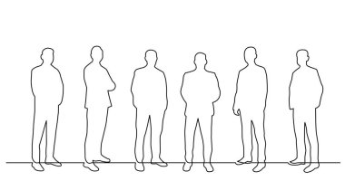 ayakta erkek çeşitli grubun sürekli çizgi çizim