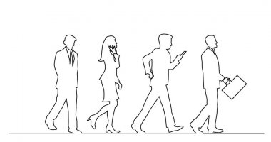 yürüyüş iş profesyonelleri grubunun sürekli çizgi çizim
