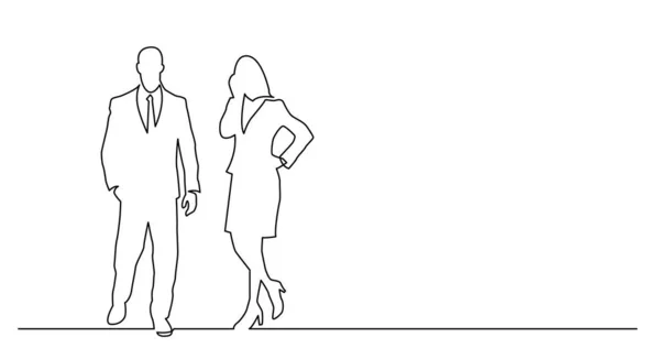 Continuous line drawing of couple of standing business persons — Stock Vector