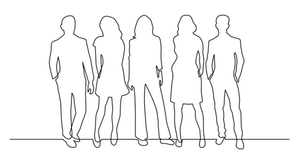 Continuous line drawing of diverse group of standing people — Stock Vector