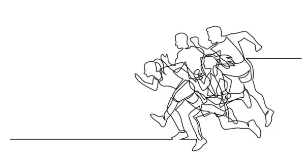 Continuous line drawing of group of athletes running — Stock Vector