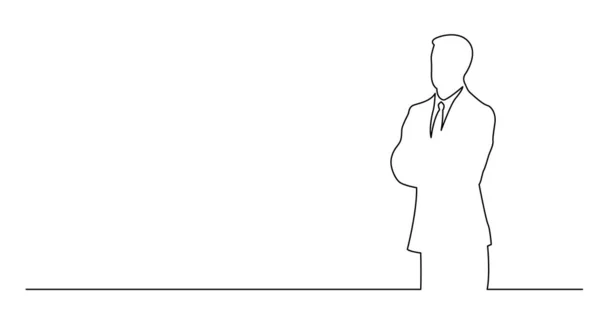 Kontinuerlig linje ritning av stående affärsman med kopierings utrymme — Stock vektor