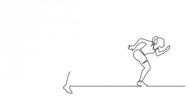 Lider kadının peşinden koşan sporcu grubunun kendi kendine çizim çizgisi animasyonu