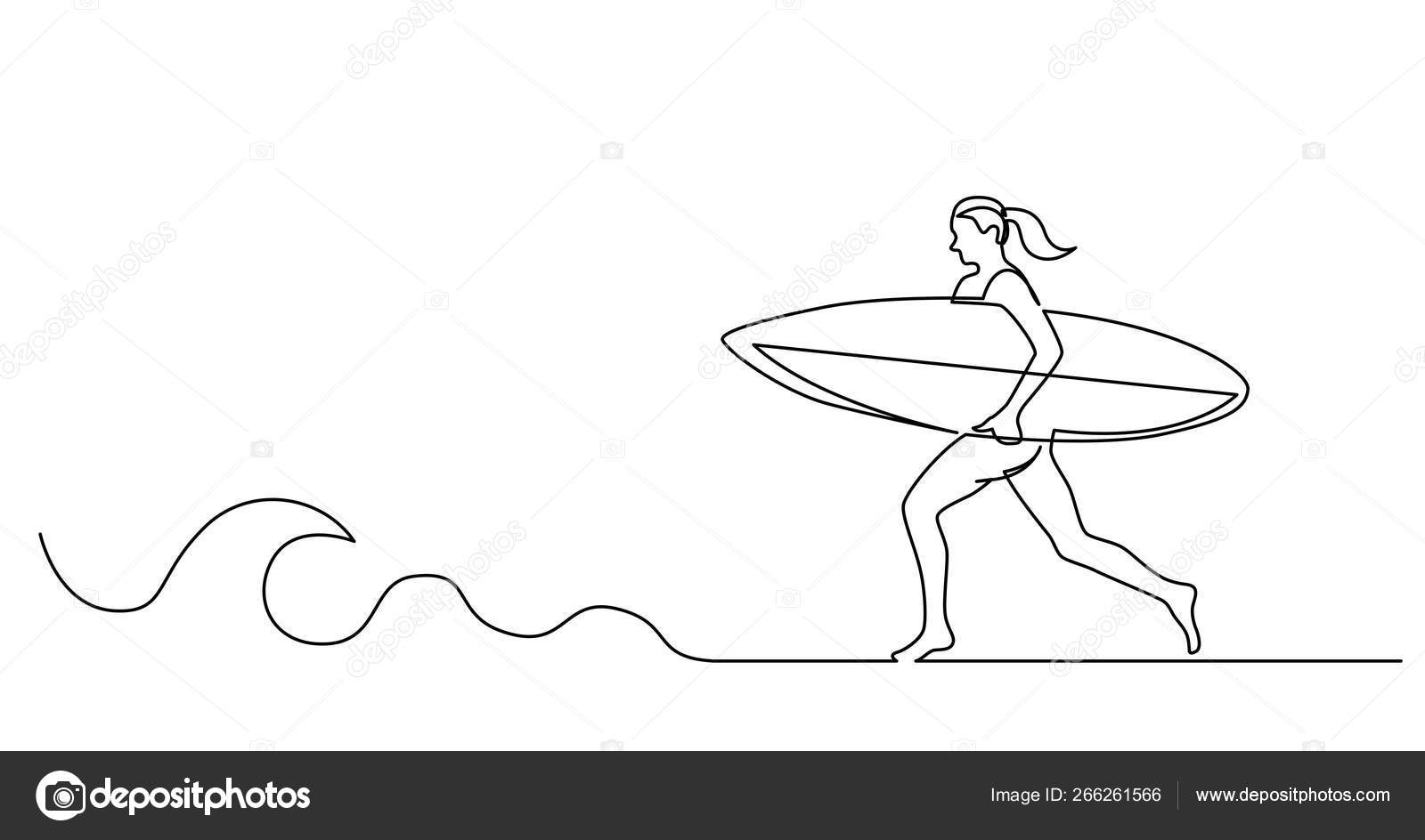 Continuous Line Drawing Of Surfer Woman Running On Beach With Surf Board Vector Image By C Onelinestock Vector Stock Continuous Line Drawing Of Surfer Woman Running On Beach With Surf Board Vector Image By C Onelinestock Vector Stock