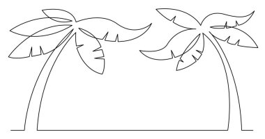 tropikal plajda palmiye ağaçlarının sürekli çizgi çizim