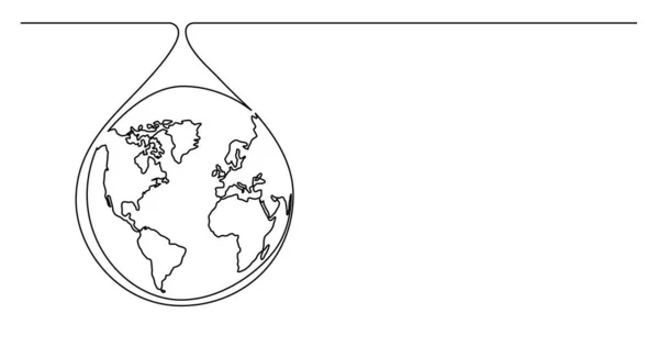 Continuous line drawing of planet earth as a drop of water — Stock Vector