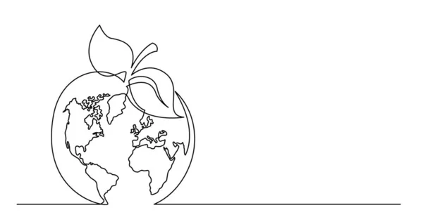 Kontinuierliche Linienzeichnung des Weltplaneten Erde eine Apfelfrucht — Stockvektor