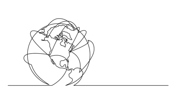 Kontinuierliche Linienzeichnung des Planeten Erde mit Fluglinien — Stockvektor