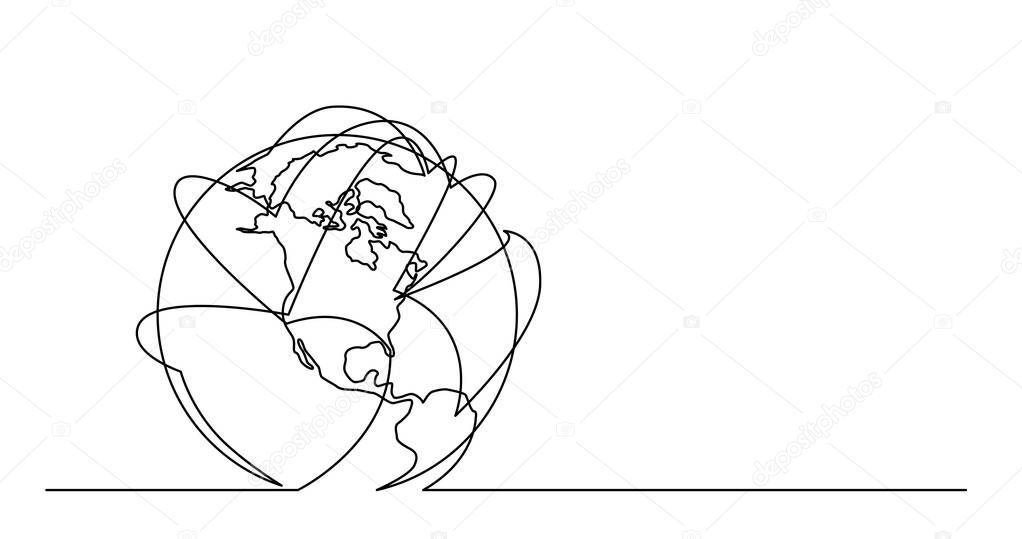 continuous line drawing of world planet earth with airlines flights