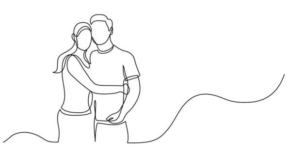 Desenho de linha contínua de casal amoroso abraçando uns aos outros — Vetor de Stock