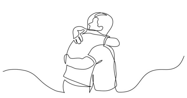 continuous line drawing of men friends hugging each other