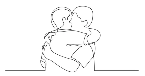 Continuous line drawing of two friends meeting hugging each other — Stock Vector