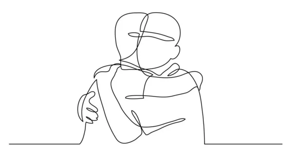 Continuous line drawing of two close friends meeting hugging each other — Stock Vector