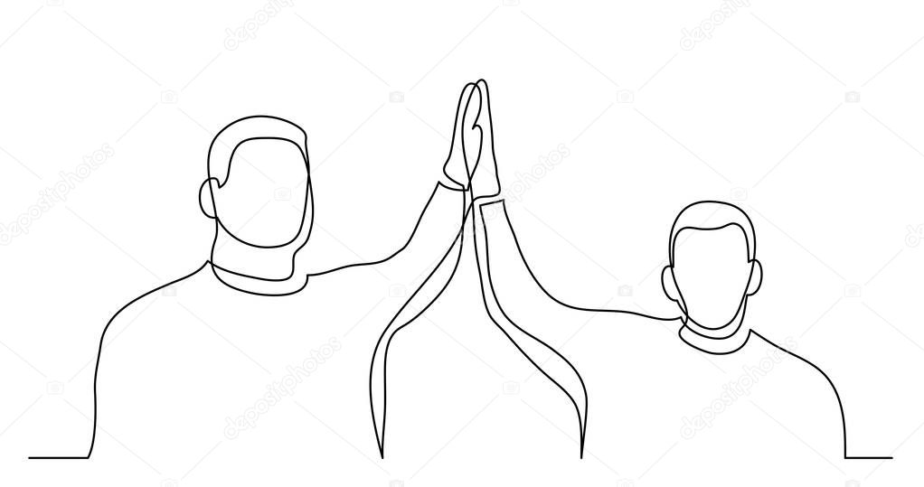 continuous line drawing of two men giving high five