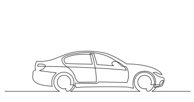 modern sedan otomobilin yan görünümünün sürekli çizgi çizimi