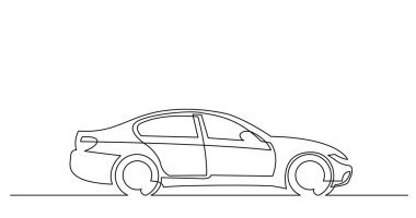 continuous line drawing of side view of modern sedan car clipart
