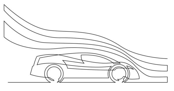 Continuous line drawing of concept sport car with aerodynamics waves — Stock Vector