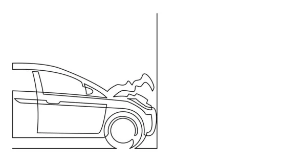 Duvara çarptı hasarlı araba sürekli çizgi çizim — Stok Vektör