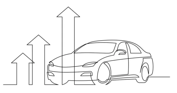 Yükselen oklar iş grafiği ile modern araba sürekli çizgi çizim — Stok Vektör