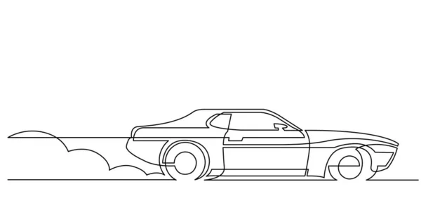 Kontinuerlig linje ritning av retro sport bil kör snabbt — Stock vektor