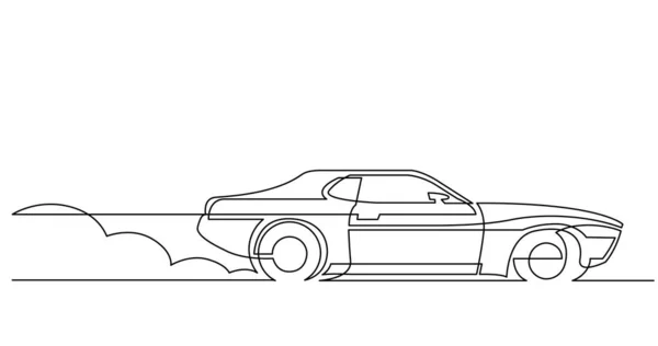 Desenho de linha contínua de carro esporte retro dirigindo rápido —  Vetores de Stock