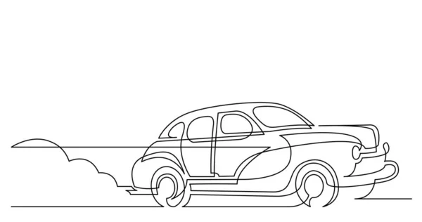 Tozlu r sürüş vintage yarış arabası sürekli çizgi çizim — Stok Vektör