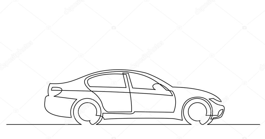 continuous line drawing of side view of modern sedan car