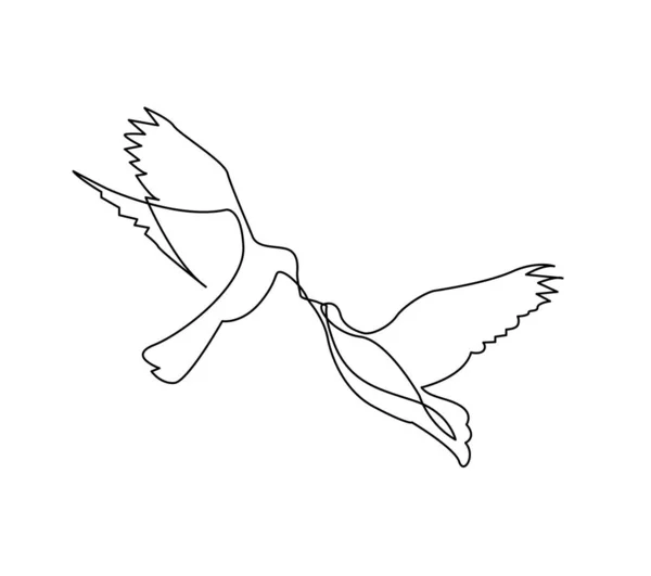 トゲを接続して飛ぶ2つの愛の鳥の連続線画 — ストックベクタ