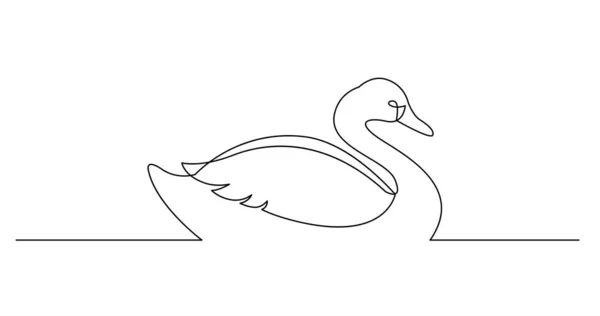 Безперервна лінія малюнка лебедя, що ковзає на воді — стоковий вектор