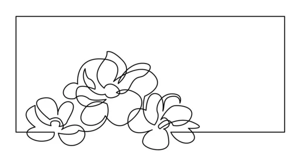 Büyük güzel çiçekler çerçeve tasarımı sürekli çizgi çizim — Stok Vektör