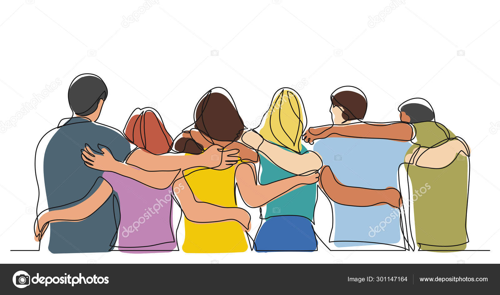 Group Men Women Standing Together Showing Friendship One Line Drawing ...