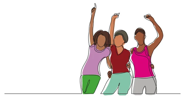 Equipo Mujeres Activistas Afroamericanas Pie Juntas Como Ganadoras Dibujo Una — Vector de stock