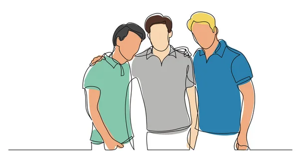 Three Male Friends Posing Hugging — Stock Vector