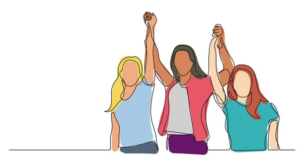 Γυναικεία Ομάδα Νικητών Που Κρατούν Χέρια — Διανυσματικό Αρχείο