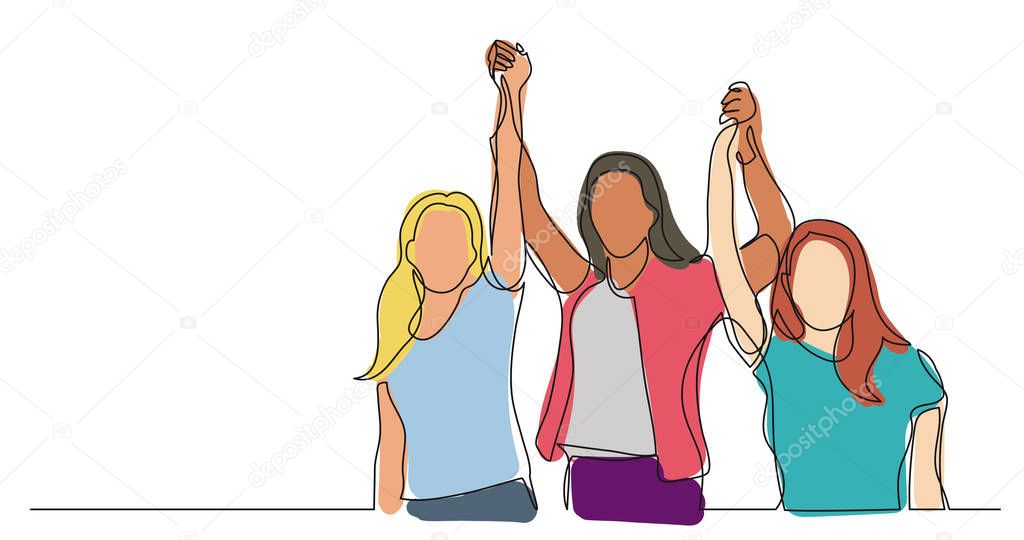 women team of winners holding hands