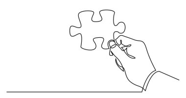 bir çözüm olarak el tutma bulmaca parçası sürekli çizgi çizim