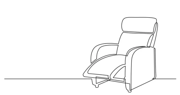 Continuous line drawing of big comfortable recliner chair — Stock Vector