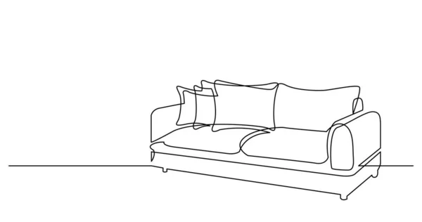 Continuous line drawing of couch sofa with cushions — Stock Vector