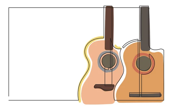 Desenho Linha Contínua Instrumento Musical Guitarra Clássica Acústica —  Vetores de Stock