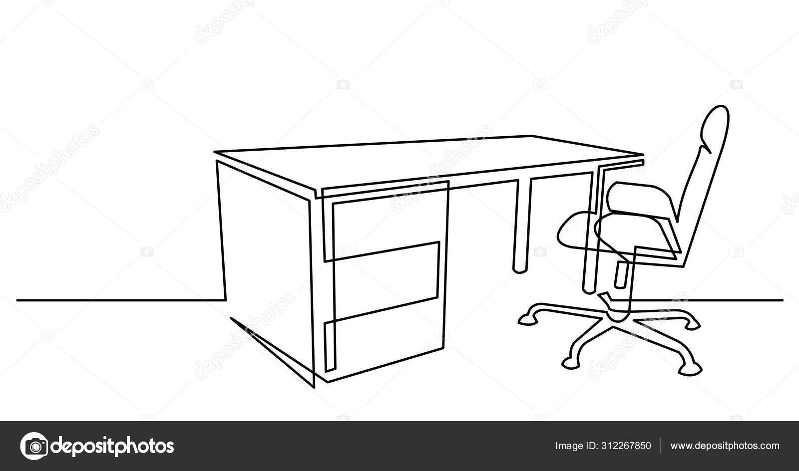 Continuous Line Drawing Of Office Desk And Chair Stock Vector
